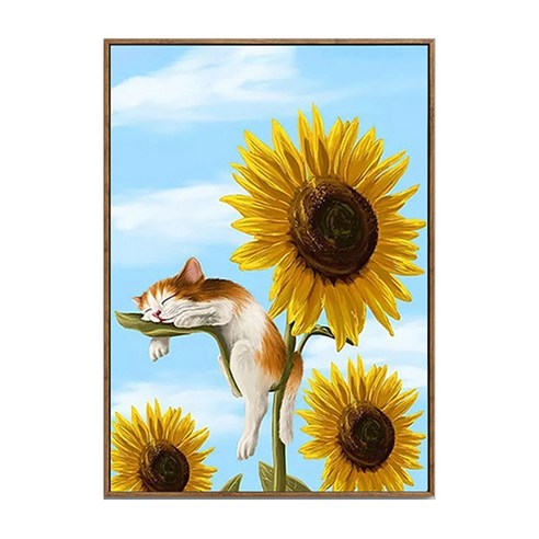 포원밀리언 해바라기 고양이 비즈공예 보석십자수 DIY 키트 45 x 55 cm, 옐로우, 1세트
