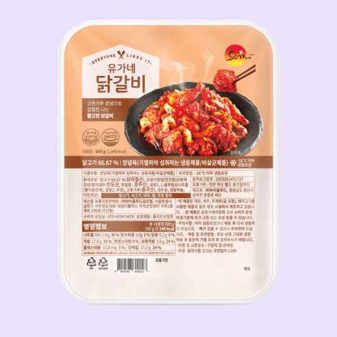 유가네닭갈비 600g 16팩 대용량, 유가네 닭갈비 600g 16팩, 16개