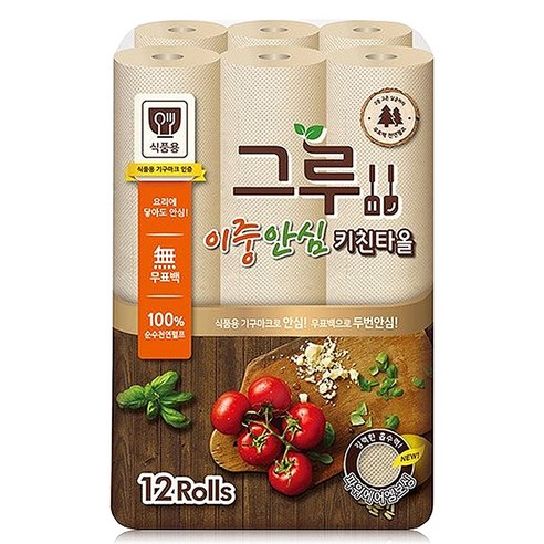그루 이중안심 천연펄프 키친타올, 135매, 6개