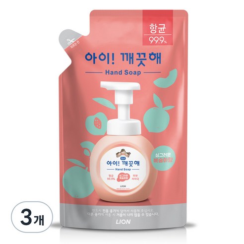 아이깨끗해 향균 거품 핸드 솝리필 모이스처라이징 복숭아향, 200ml, 9개입