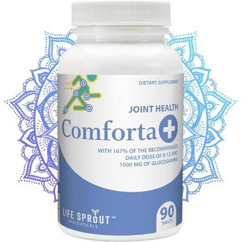 Life Sprout Bioceuticals 관절 건강과 이동성 향상을 위한 글루코사민 초록입술바다홍합 B-12 함유 콤포타 + 90개의 소프트젤캡슐, 90정, 1개