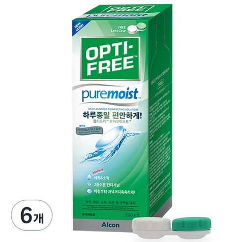 옵티프리 퓨어모이스트 렌즈세정액 + 렌즈케이스, 300ml, 6세트