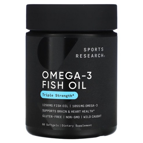 스포츠리서치 오메가3 피쉬 오일 트리플 스트렝스 1250mg 소프트젤 60정, 120 카운트, 1개, 60개