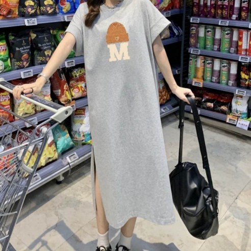 룸브리 여성 반팔 루즈핏 찰랑 롱 원피스
