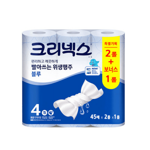 크리넥스 빨아쓰는 위생행주 블루 45매 2+1롤, 3입