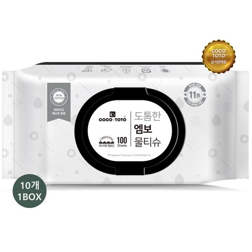 코코토토 도톰한엠보 캡형 물티슈 100매 x 10개(1box), 10개