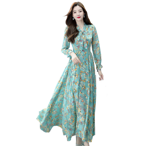 셀럽당 자카드 브이넥 긴팔 원피스 분위기 허리 여밈 슬림 리본 원피스 여