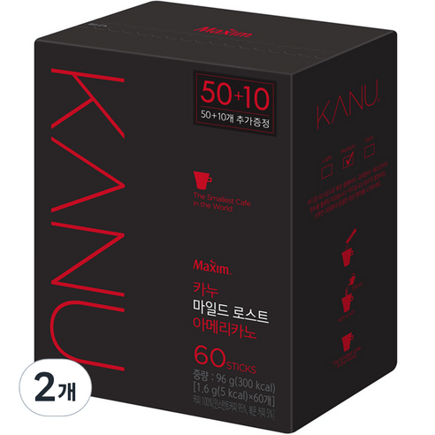 맥심 카누 마일드 로스트 아메리카노, 2개, 1.6g, 60개입