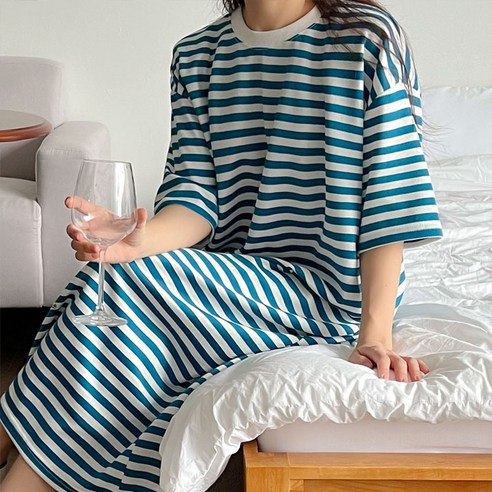 보리맘 줄무늬 반팔 롱 임산부 원피스 a898