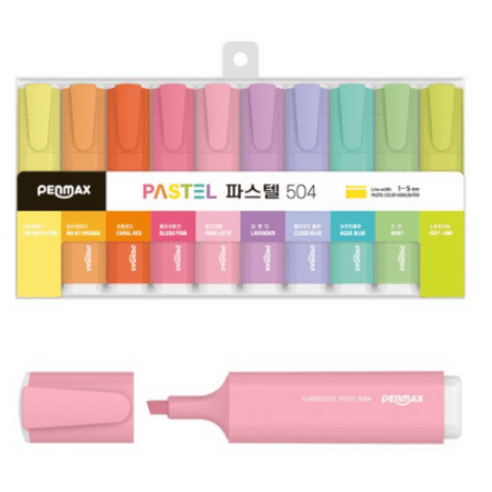 마일드 사각 파스텔 형광펜 10종 세트 504, 10색, 1개