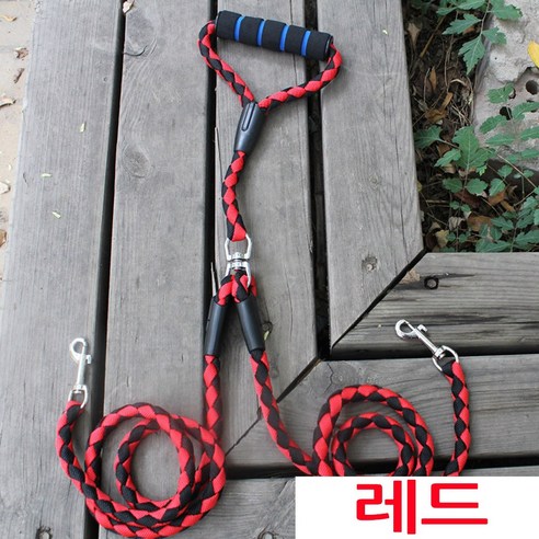 제나홀릭 2마리 애견리드줄 두마리견인줄, 레드, 1개