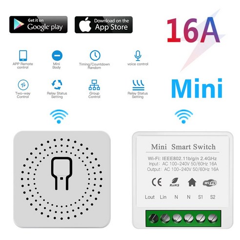 Tuya Wifi 미니 스마트 스위치 16A 2 방향 DIY SmartLife App 타이머 모듈 지원 Alexa Google 홈 앨리스 음, 1 Piece_CHINA | 16A
