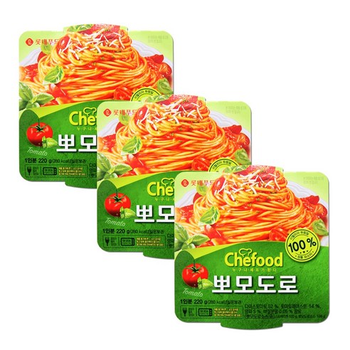 [리미드]토마토 소스 바질향을 더한 쉐푸드 나폴리 뽀모도로 스파게티 220g 3개, 까르보나라 3개