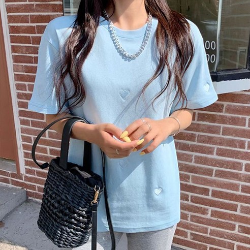 선빛 베이직 기본 포인트 루즈핏 러블리 하트 반팔 티셔츠