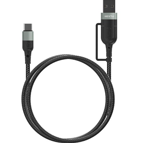 넥스트유 2in1 C타입 초고속 충전케이블 NEXT-ACC6126X-60W, 1.2m, 블랙, 1개