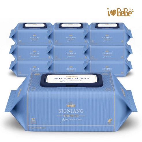 아이러브베베 시그니앙 75g 더블루 77매 10팩 캡형 아기물티슈, 10개입, 1세트