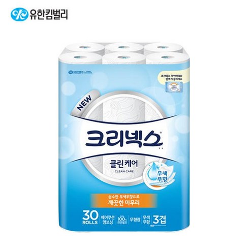 크리넥스 3겹 클린케어화장지 30m 30롤, 1개, 30개입