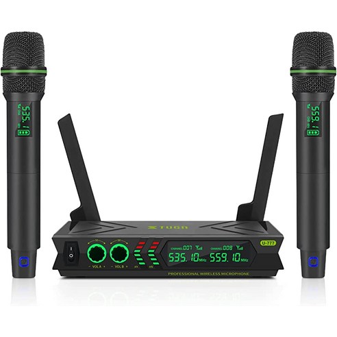 XTUGA U777 무선 마이크 시스템 듀얼 다이나믹 핸드헬드 2x48 조정 가능한 UHF 채널 교회/가라오케/결혼식/이벤트용 200피트, 한개옵션0