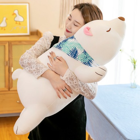 북극곰 인형 바디필로우 롱쿠션, 연한 갈색