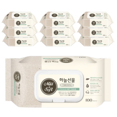 하늘선물 물티슈 캡형, 100매, 10팩
