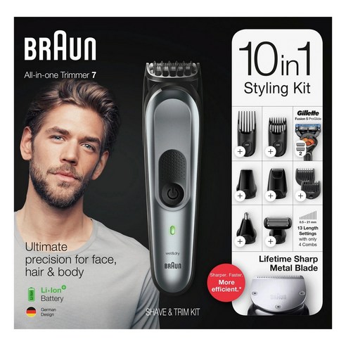 Braun 올인원 10-in-1 멀티 전기이발기 턱수염면도기 코털귀털제거기 콧수염정리기 바리깡 7트리머 1세트
