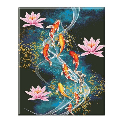 디클레어 3D DIY 보석십자수 캔버스형 특대형 60X75cm, 60X75 연꽃 구어도, 1세트
