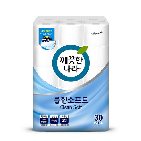 깨끗한나라 3겹 클린소프트 화장지 30m, 30개입, 2개