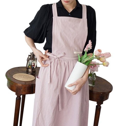 잇츠온 코튼 파스텔 원피스 앞치마, 베이지, 1개