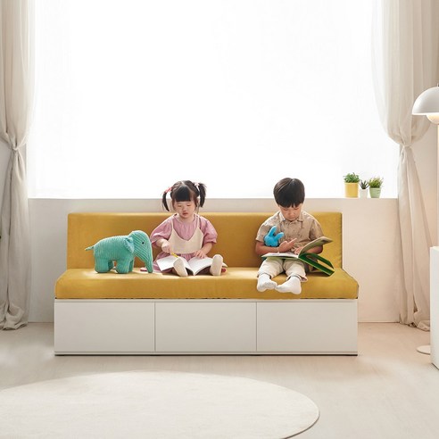 아토피케어 패브릭 3인 수납 1600 벤치소파, C형(화이트-옐로우)