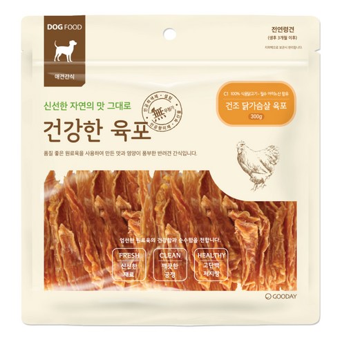 굿데이 건강한 육포 닭가슴살말이 고구마, 혼합맛(닭가슴살/고구마), 300g, 1개