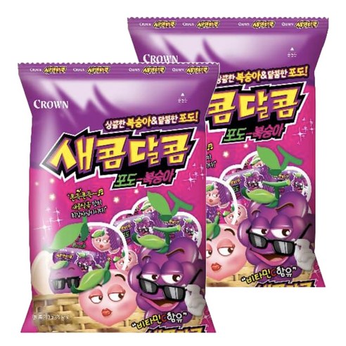크라운 새콤달콤 포도 복숭아 츄잉캔디, 200g, 6개