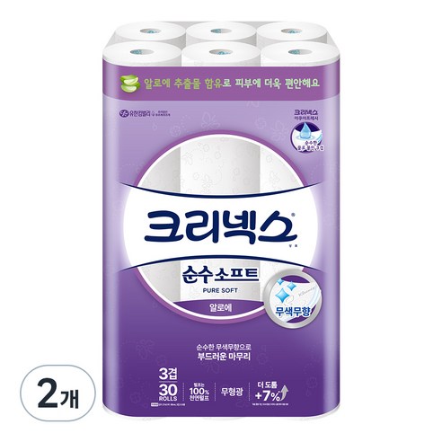 크리넥스 순수소프트 롤화장지 3겹, 27m, 30개입, 2개