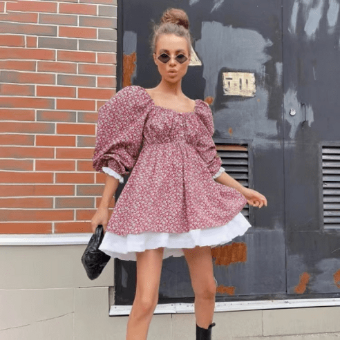 드레스 Bubble sleeve printed dress 여성복