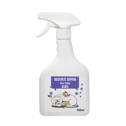 [고양이 스트레스 없는 모래 배변 소변 냄새제거 탈취제] 올포펫츠 고양이 전용 라벤더향 탈취제, 2개, 500ml