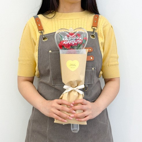 카네이션 아크릴 하트봉 꽃다발 어버이날 스승의날 생신 기념일 선물 쇼핑백포함, 1개