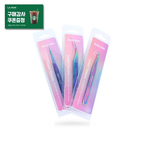 레볼루션 속눈썹연장용 정밀 핀셋, RV-627, 1개