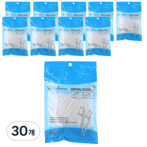 화이트 일회용 스마트 파우치형 치실 8.5 x 2.5 cm G7182, 30개, 100개입