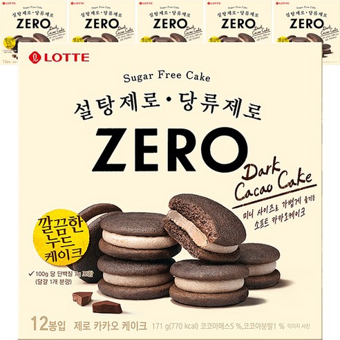 롯데제과 제로 카카오 케이크 12p, 171g, 2개