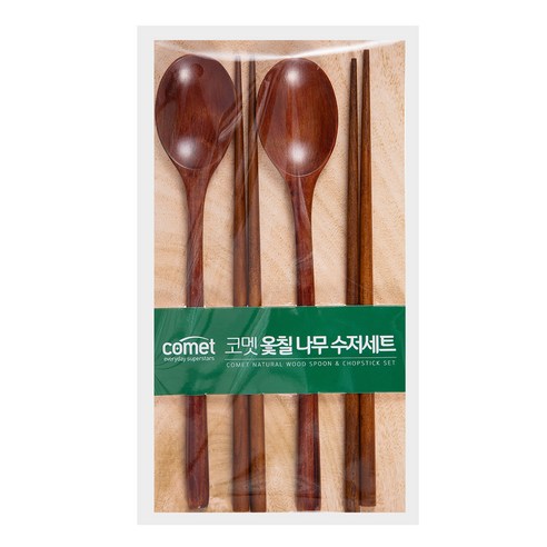 코멧 옻칠 나무수저 4인세트, 브라운, 수저4세트