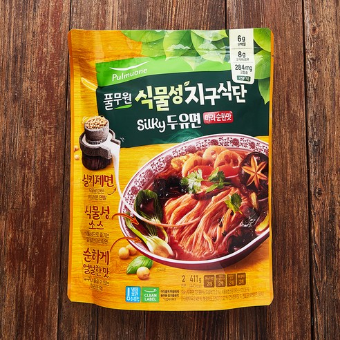 풀무원 식물성 지구식단 Sillky 두유면 마라순한맛, 411g, 4개