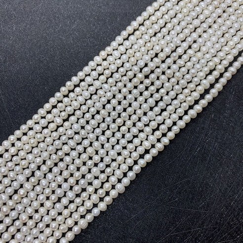 담수진주재료 담수진주비즈 천연 담수 진주 비즈 2mm 등급 aa 미니 라운드 비드 쥬얼리 만들기 diy 팔찌 목걸이 귀걸이 3mm 작은 진주 비즈, 흰색 1 가닥, 3-4mm