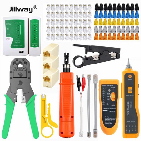 Jillway LAN 네트워크 수리 도구 키트 테스터 RJ45 CAT5 압착 플라이어 휴대용 케이블 테스터 와이어 트래커 라인 유지 보수 도구, 04 package 4