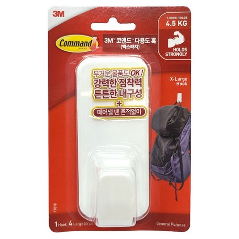 3M 코맨드 17010 다용도 훅 엑스라지 4.5kg(8043), 다용도훅-엑스라지 4.5kg(17010), 1개