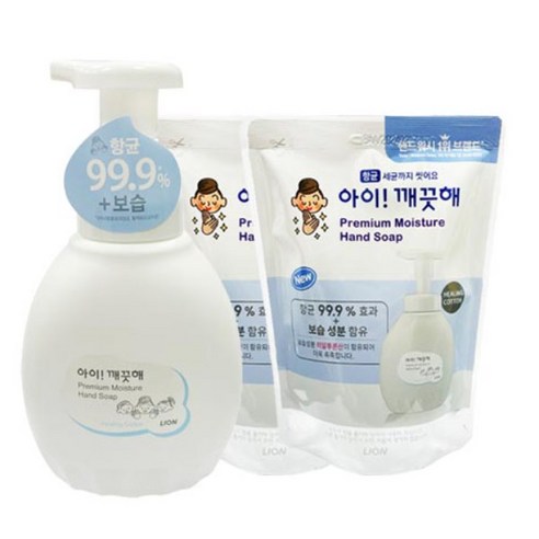 아이깨끗해 프리미엄 모이스처 PM 폼 핸드솝 용기450ml+리필400mlx2개 (힐링코튼), 3개