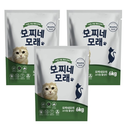 모찌네 고양이 응고형 활성탄 소디엄 벤토나이트, 6kg, 3개, 무향