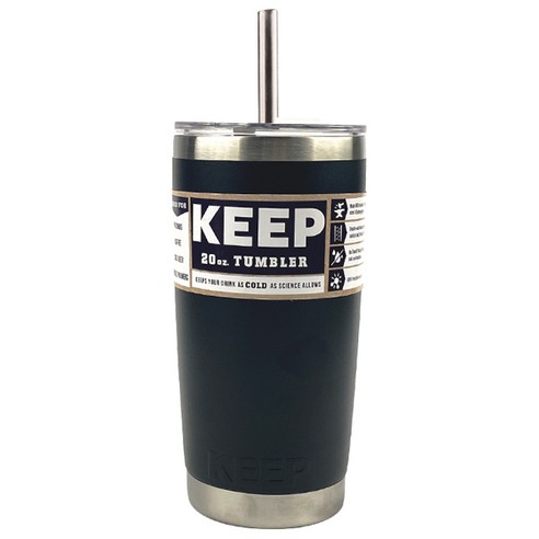 KEEP 스테인리스 보온 보냉 대용량 빨대 텀블러, 블랙, 600ml