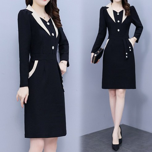 PINKFUL 단아한 배색 정장 빅사이즈 원피스