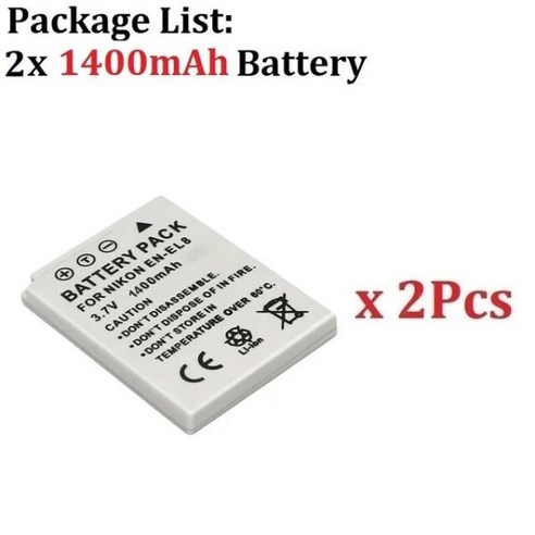 니콘 쿨픽스 카메라 배터리 EN-EL8 1400mah P1 용, 2PCS, 02 2PCS