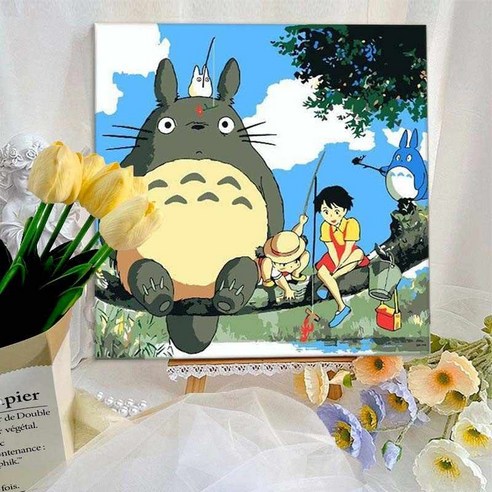 토토로 유화 그리기 컬러링북 그림 지브리 diy 색칠하기, 20x20cm캔버스천 +물감붓, WT317, 1개