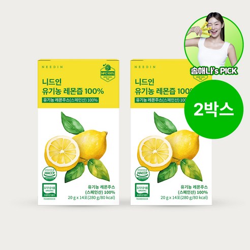 니드인 유기농 레몬즙 100% 프리미엄 NFC 레몬수 디톡스, 280g, 2박스